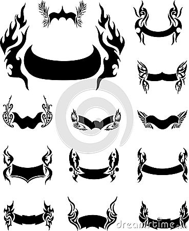 Set of Fiery Motto Ribbons Vector Illustration