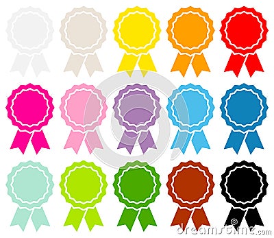 Set Of Fifteen Graphic Medals Ribbon Color Vector Illustration