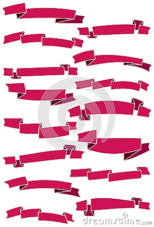 Set of fifteen pink cartoon ribbons and banners for web design Vector Illustration