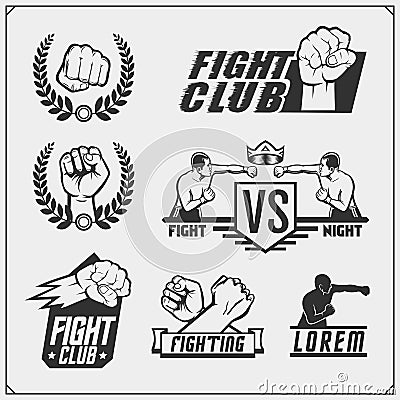 Set of fighting club emblems, labels, badges and design elements. Vector Illustration