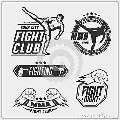 Set of fighting club emblems, labels, badges and design elements. Vector Illustration