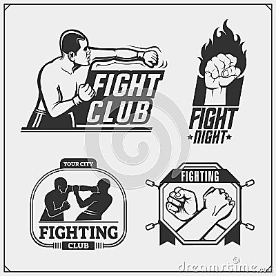 Set of fighting club emblems, labels, badges and design elements. Vector Illustration