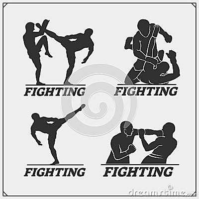 Set of fighting club emblems, labels, badges and icons. Vector Illustration