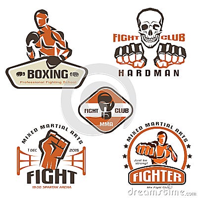 Set of fighting club emblems, MMA Vector Illustration