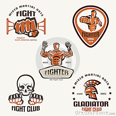 Set of fighting club emblems, MMA Vector Illustration