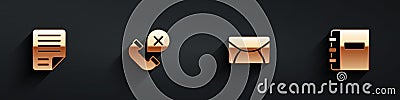Set File document, Declined or missed phone call, Mail and e-mail and Notebook icon with long shadow. Vector Stock Photo
