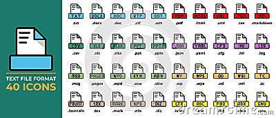 Set File format icons in flat style. txt, ppt, pdf, doc, csv. File format icon. vector illustration Vector Illustration