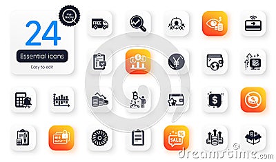 Set of Finance flat icons. Bitcoin project, Money loss and Clipboard elements for web application. For design. Vector Vector Illustration