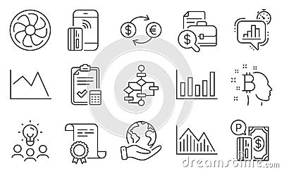 Set of Finance icons, such as Block diagram, Investment graph, Fan engine. Vector Vector Illustration