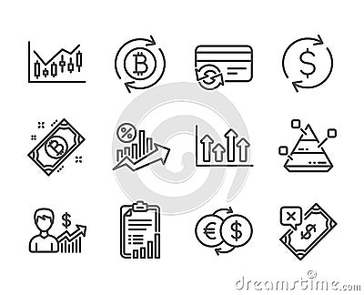 Set of Finance icons, such as Dollar exchange, Upper arrows, Financial diagram. Vector Vector Illustration