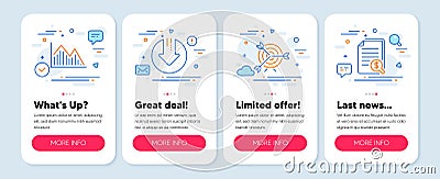 Set of Finance icons, such as Investment graph, Target, Download arrow symbols. Financial documents line icons. Vector Stock Photo