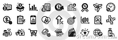 Set of Finance icons, such as Loyalty points, Survey checklist, World statistics. Vector Vector Illustration