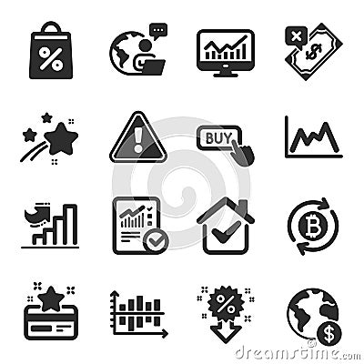 Set of Finance icons, such as Rejected payment, Refresh bitcoin, Statistics symbols. Vector Vector Illustration