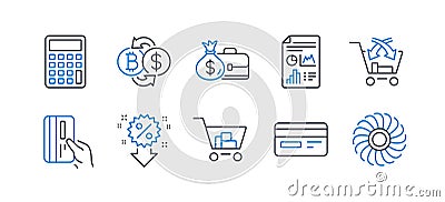 Set of Finance icons, such as Salary, Calculator, Bitcoin exchange. Vector Vector Illustration