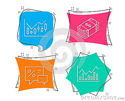 Financial diagram, Usd currency and Discounts icons. Infochart sign. Vector Illustration