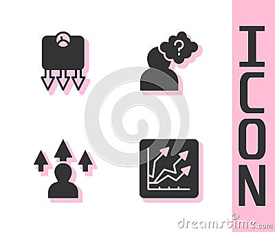 Set Financial growth increase, Weight loss, Front end development and Head with question mark icon. Vector Vector Illustration