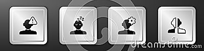 Set Finding a problem in psychology, Dreams, Solution and Bipolar disorder icon. Silver square button. Vector Vector Illustration