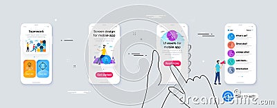 Set of Fingerprint, Interview and Online voting line icons. For design. Vector Vector Illustration