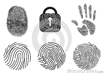 Set of fingerprint vector flat line icons. Vector Illustration