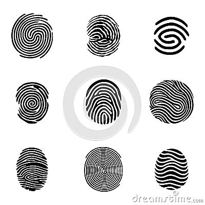 Set of fingerprints, vector illustration isolated on white background Cartoon Illustration