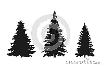 Set of fir tree silhouette. Christmas and New Year design elements. Christmas trees Vector Illustration