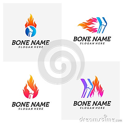 Set of Fire Bone logo design template. Concept Vector of human body health. Emblem symbol Icon Vector Illustration