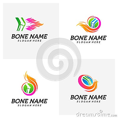 Set of Fire Bone logo design template. Concept Vector of human body health. Emblem symbol Icon Vector Illustration