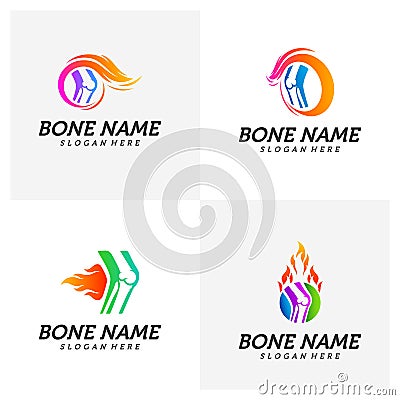 Set of Fire Bone logo design template. Concept Vector of human body health. Emblem symbol Icon Vector Illustration