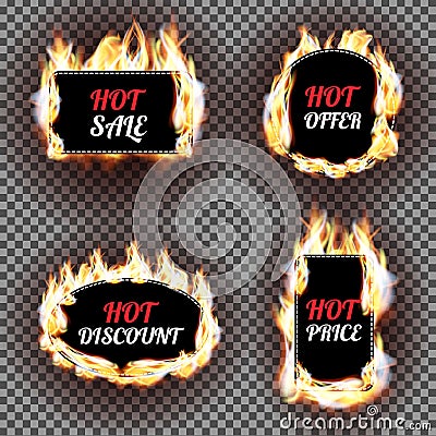 Set of fire flame labels vector design. Can be used for price and sale, deal and offer, special tag or badge, hot offer Vector Illustration