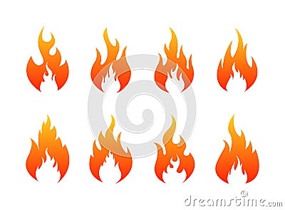 Set of Fire flames icons. Fire silhouette. Vector illustration Vector Illustration