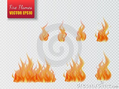 Set of fire flames on transparent background. Vector illustration Vector Illustration