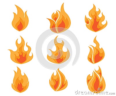 Set of Fire, Flames Vector Vector Illustration