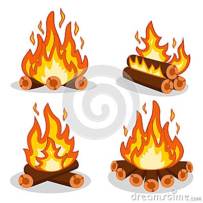 A set of fire wood on a white. Vector Illustration