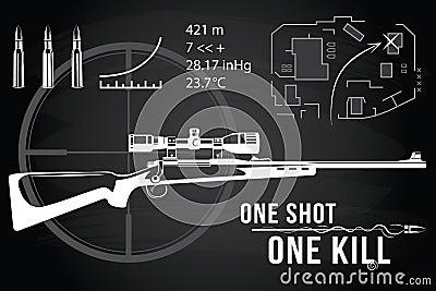 Set of firearms sniper rifles, tactical map Vector Illustration