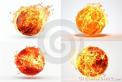 set of fireballs isolated on white background Stock Photo