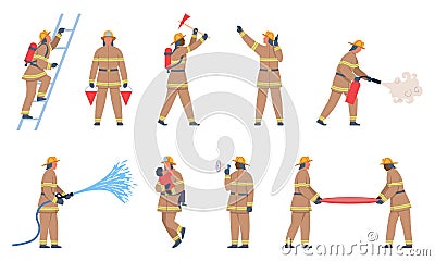 Set of Firefighter characters Stock Photo