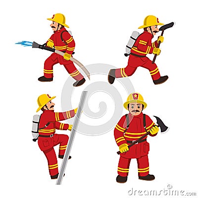 Set of firemans vector illustration. Vector Illustration