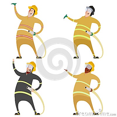 Set of firemans Vector Illustration