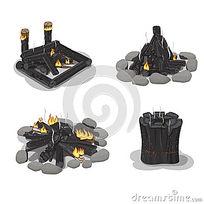 Set Firewood. Burned-Out Bonfire Illustrations Vector Illustration