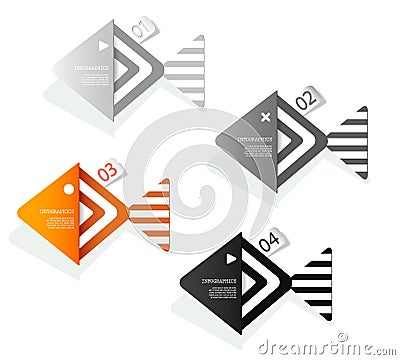 Set of fish shaped paper objects. Vector Illustration