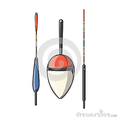 Set of fishing floats isolated on a white background. Color line art. Modern design. Vector Illustration