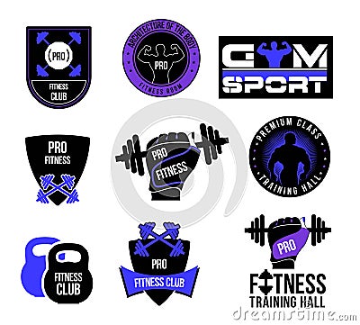 Set fitness club logo and labels. Vector Illustration