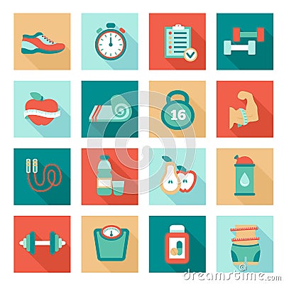 Set of fitness flat icons. Vector illustration Vector Illustration