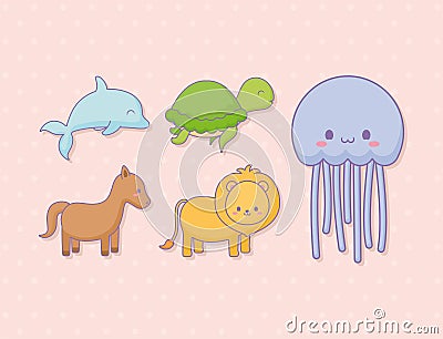 five beautiful animals Vector Illustration