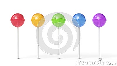 Set of five colorful sweet lollipops isolated on white background Stock Photo