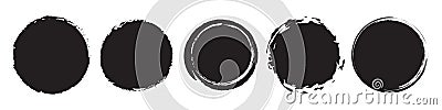 Set of five different grunge circles in black Vector Illustration