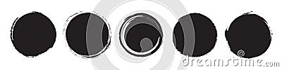 Set of five different grunge circles in black Vector Illustration