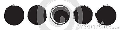 Set of five different grunge circles in black Vector Illustration