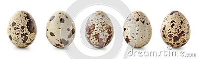 Set of five fresh quail eggs on white background Stock Photo