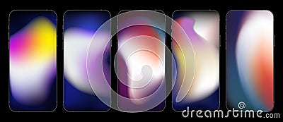 Set of Five Gradient Liquid Background for Stories in Social Media. Realistic Template on Smartphone Vector Illustration